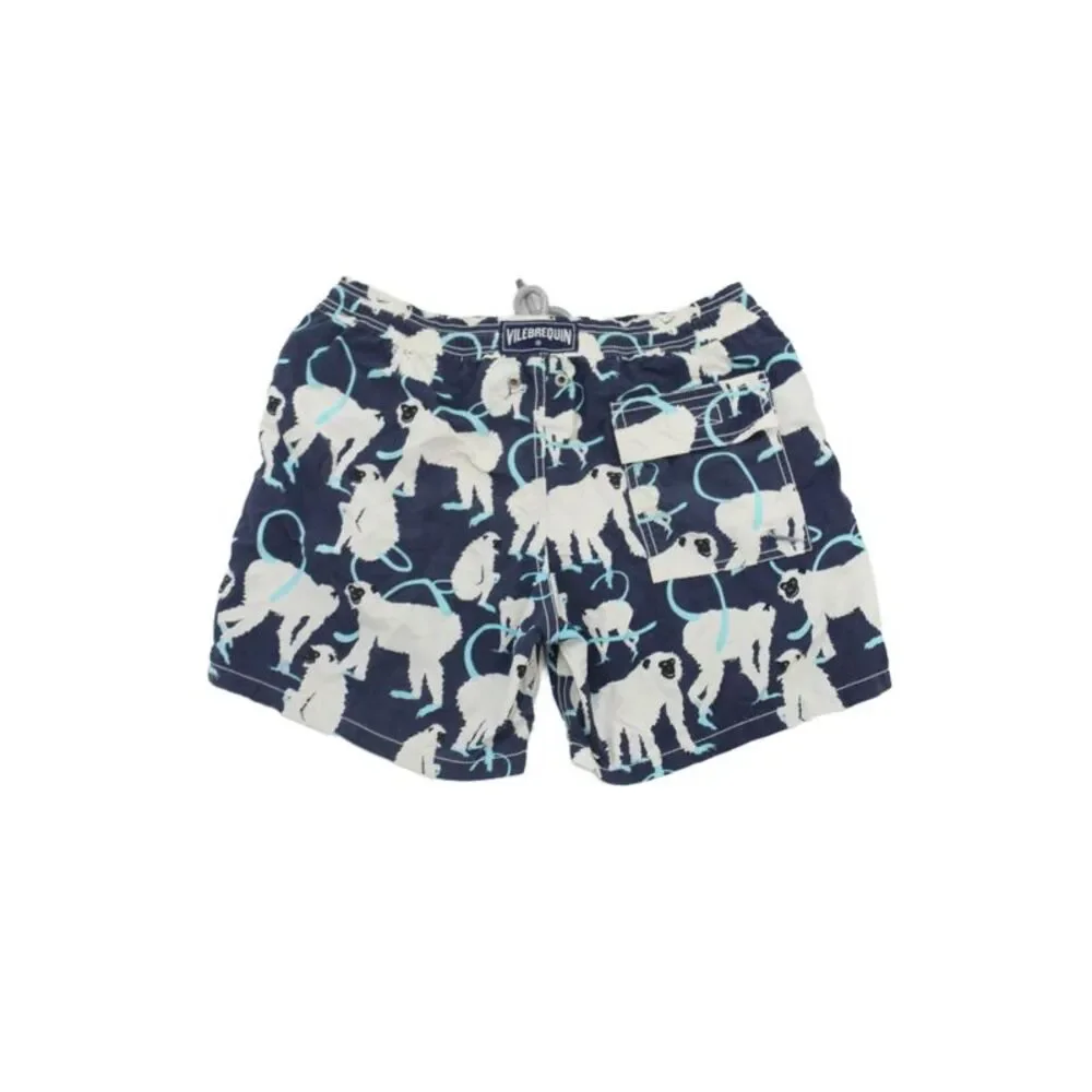 Vilebrequin Kids Cotton Novelty Monkey Print Swim Trunks Blue White Size 12